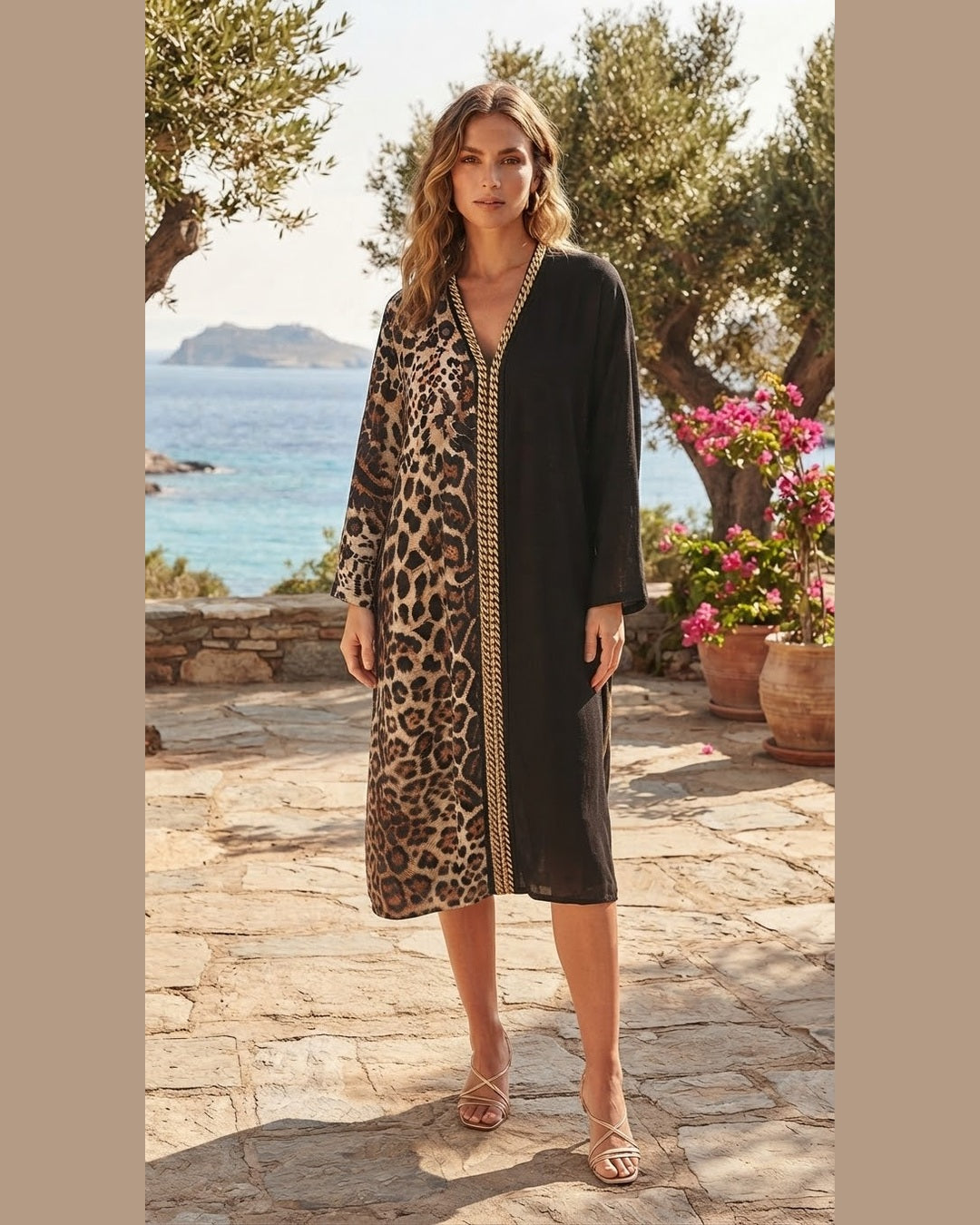WILD SILK | Leopard & Black Kaftan Dress