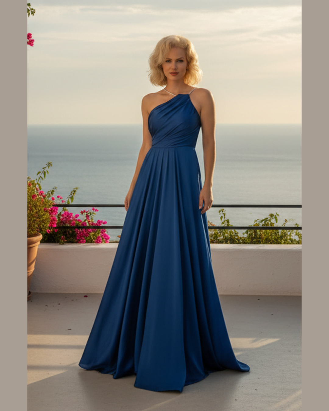 PETROL SATIN MAXI DRESS | Strass Straps
