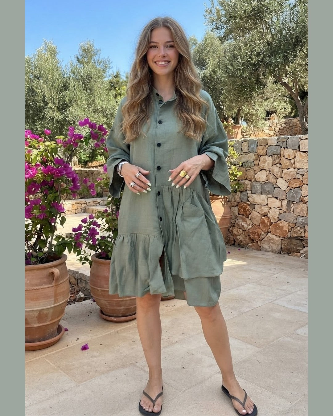 OLIVE | Linen Shirt Dress – One Size
