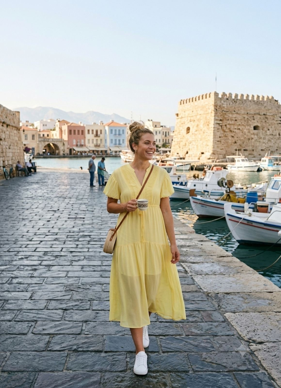 CHANIA MIDI DRESS – V-neck, puff sleeves & tiered skirt – One Size