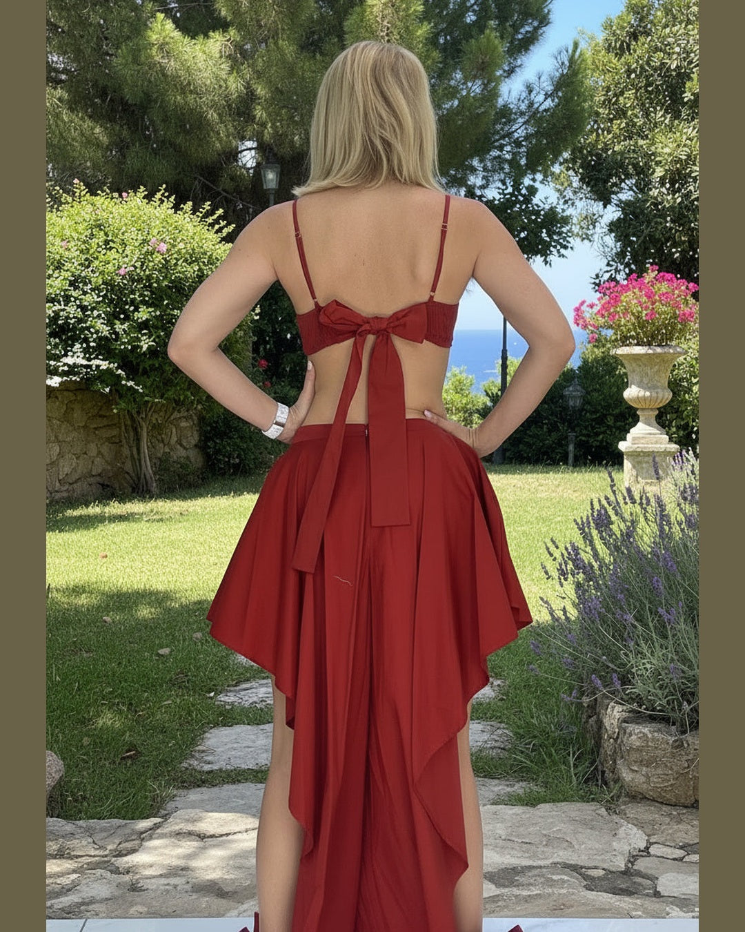 RED BOW SET | Bralette & Asymmetric Hi-Lo Skirt