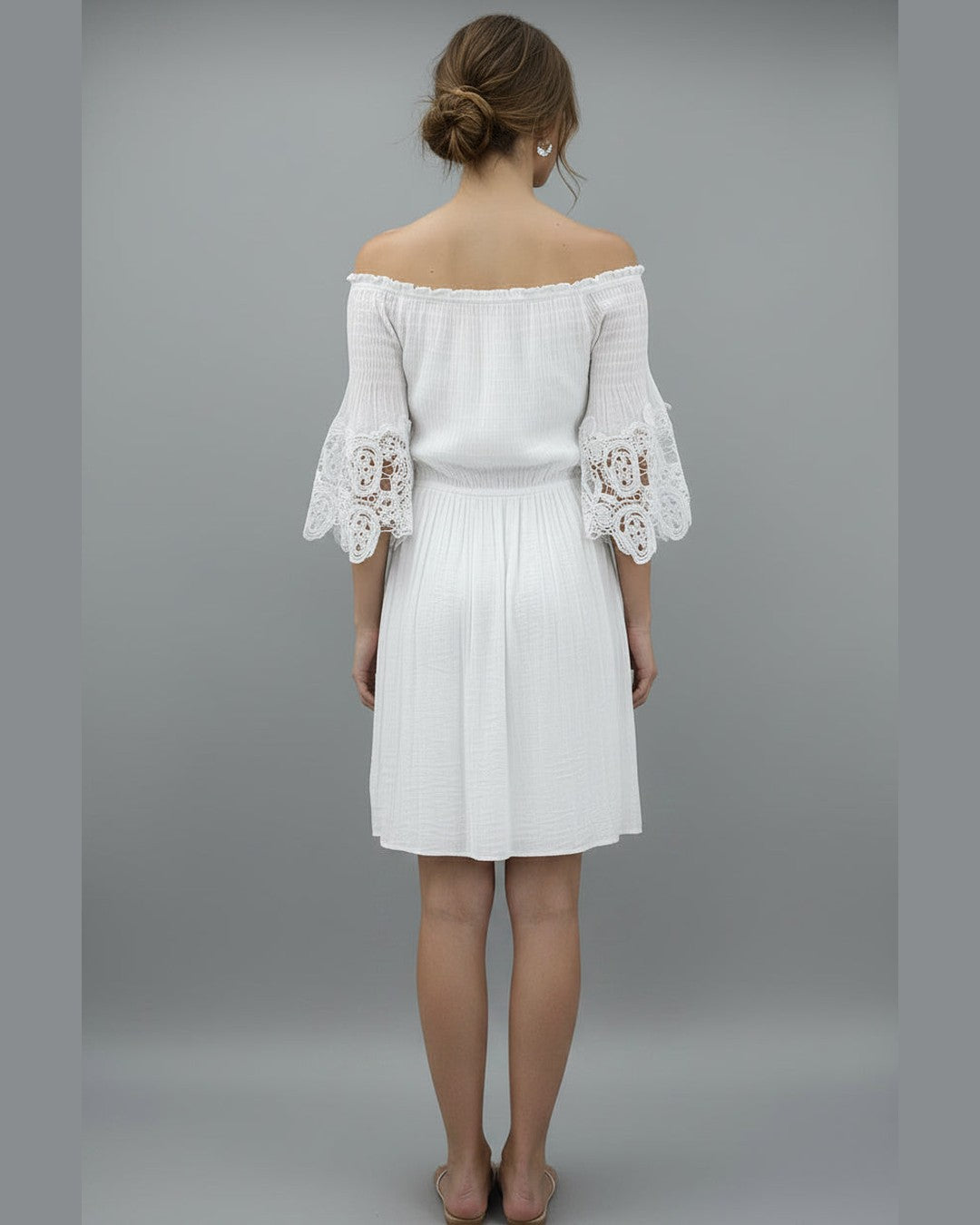 WHITE OFF-SHOULDER LACE MIDI DRESS | Boho Romantic One Size
