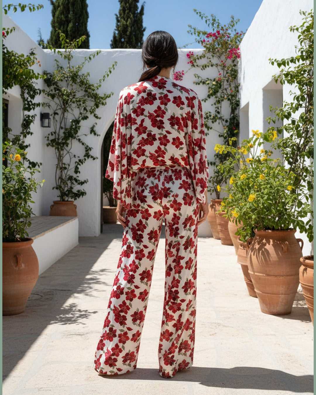 RED FLORAL LACE SET | Oversized Top & Wide Leg Trousers