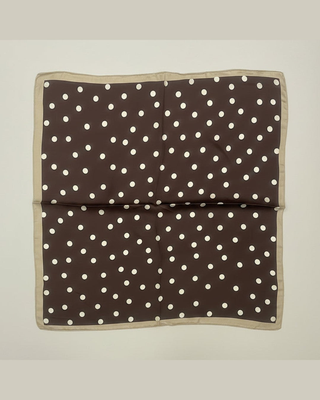 POLKA DOT SCARF | Brown with White Dots & Beige Border 64x64cm