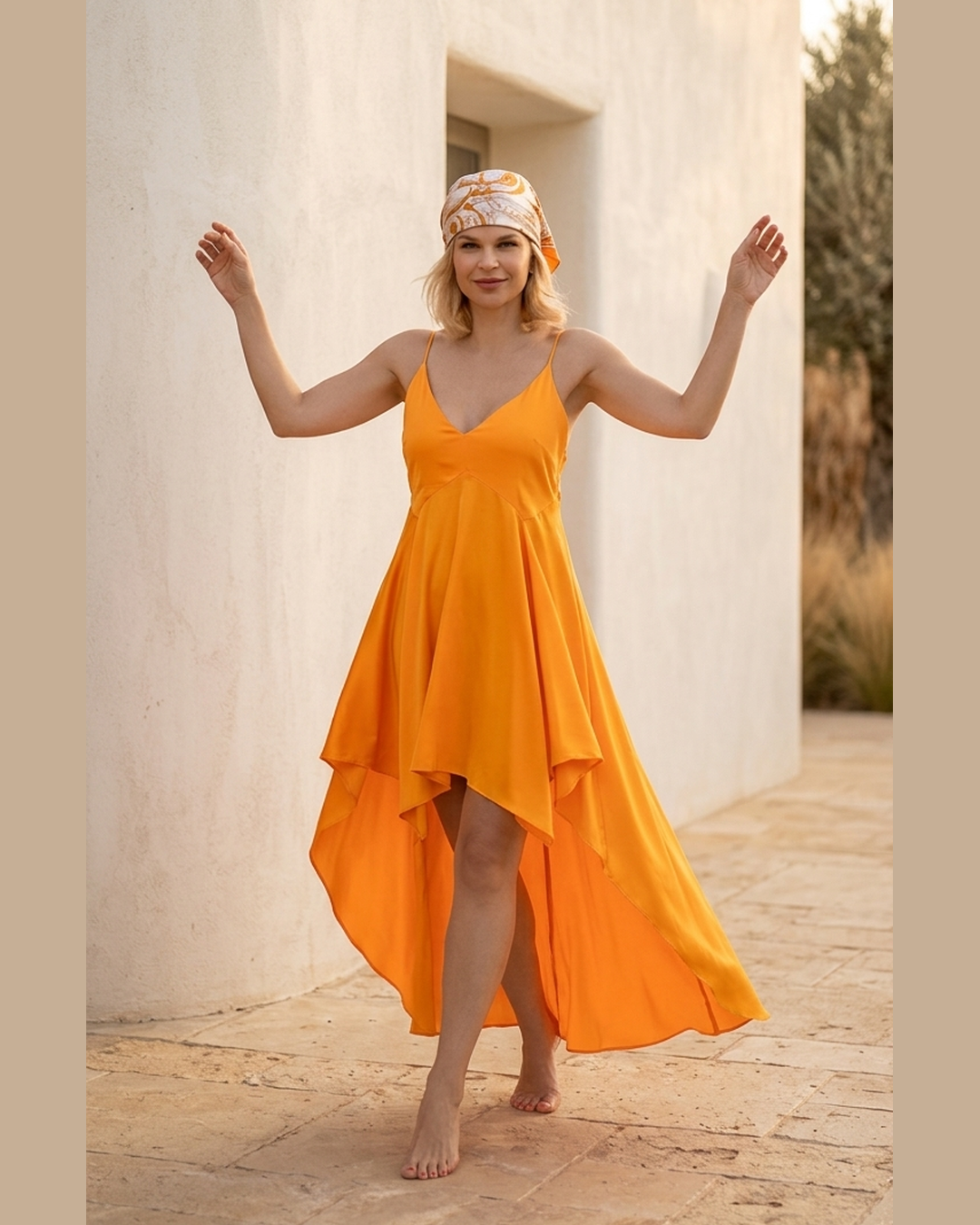 ORANGE ASYMMETRIC MAXI DRESS | godivagr.com