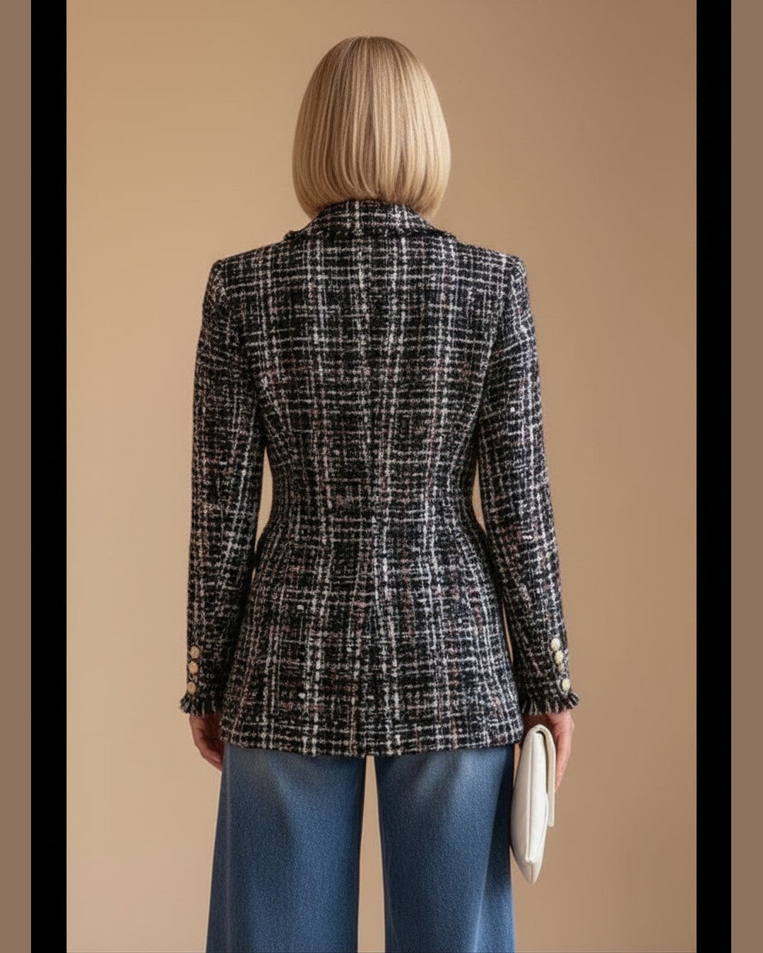 TWEED BLAZER DOUBLE BREASTED | Fringe & Gold Buttons | Size S