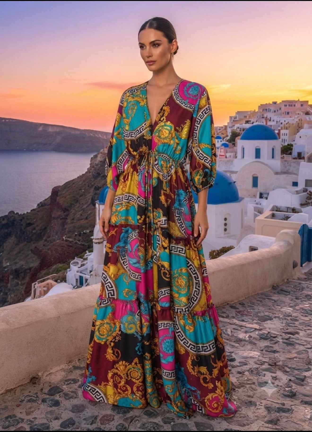 EMMANOUELA | Baroque Silk Maxi Dress