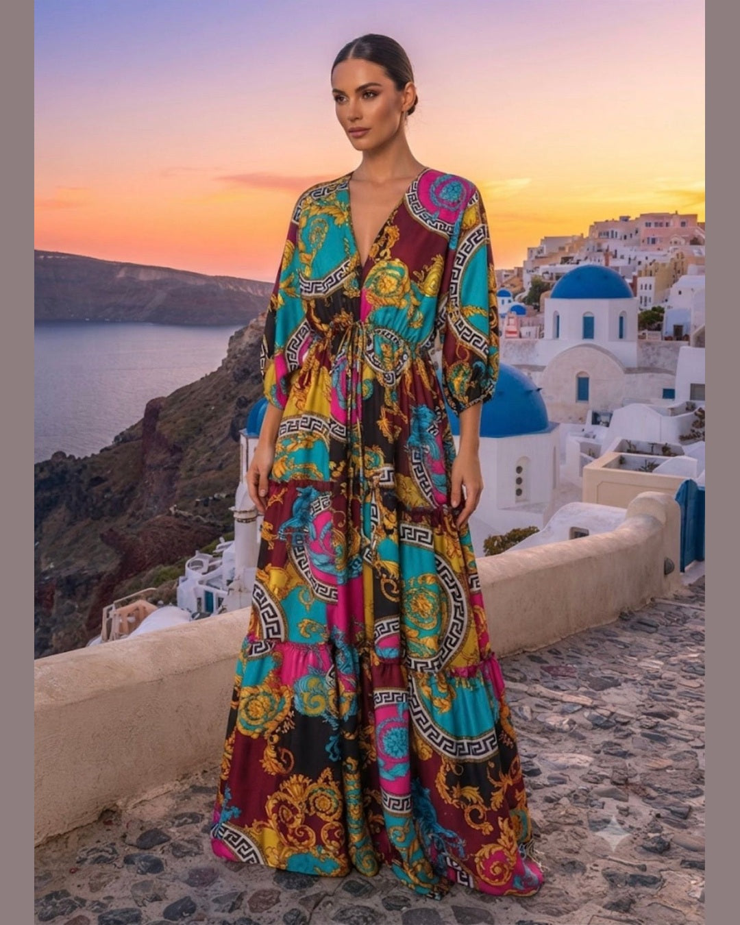 EMMANOUELA | Baroque Silk Maxi Dress
