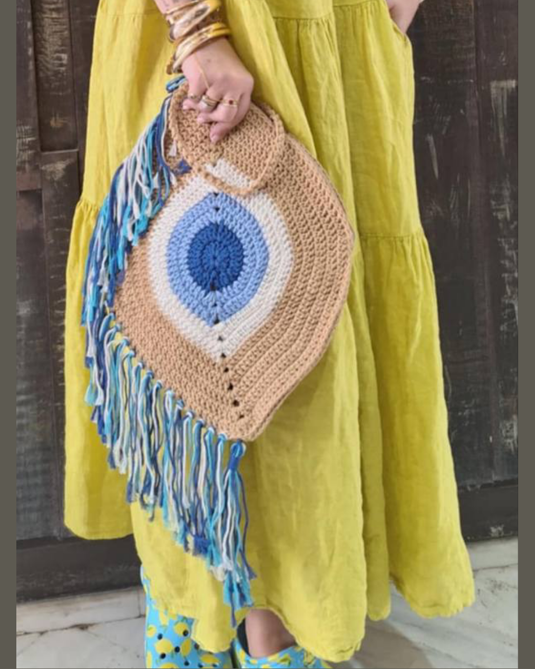 EYE SUMMER KNIT BAG | Πλεκτή Τσάντα με Μάτι & Λευκόβλε Κρόσια