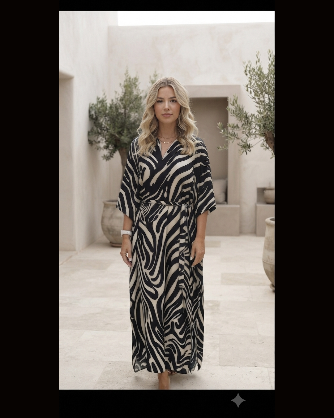 ZEBRA SILK KAFTAN | Maxi Φόρεμα 100% Μετάξι με Zebra Print & Εξωτερική Ζώνη – One Size