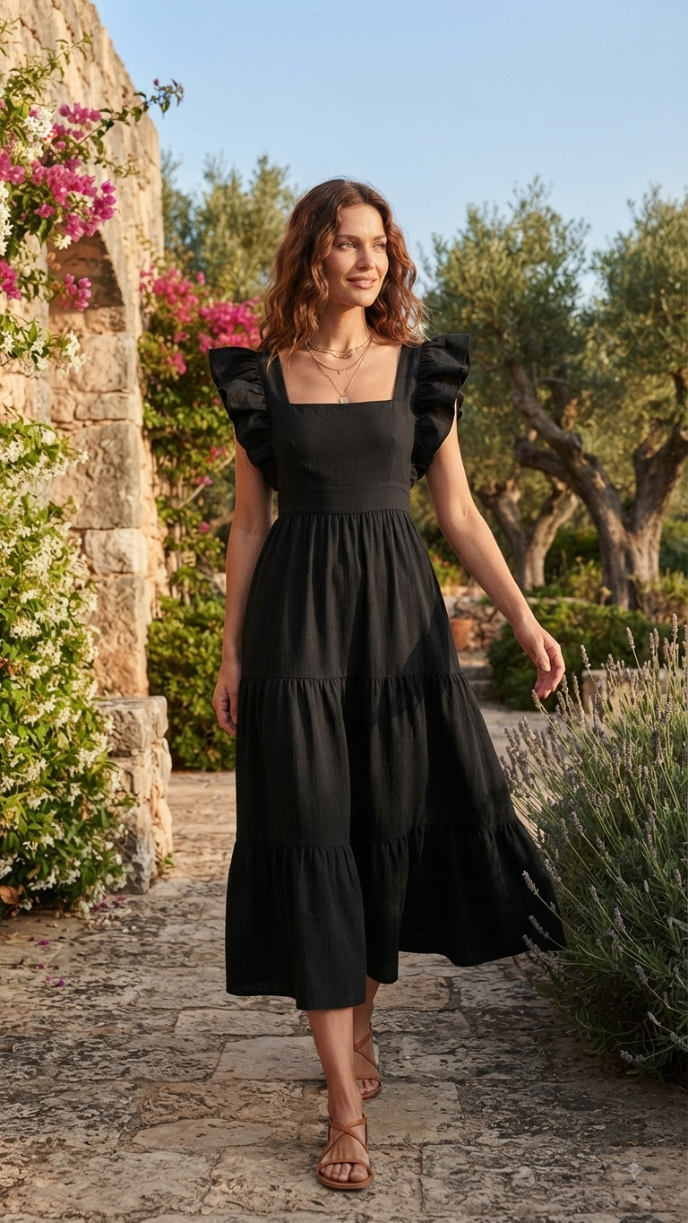 SICILY MIDI DRESS | Women's Ruffle Sleeve Linen Dress