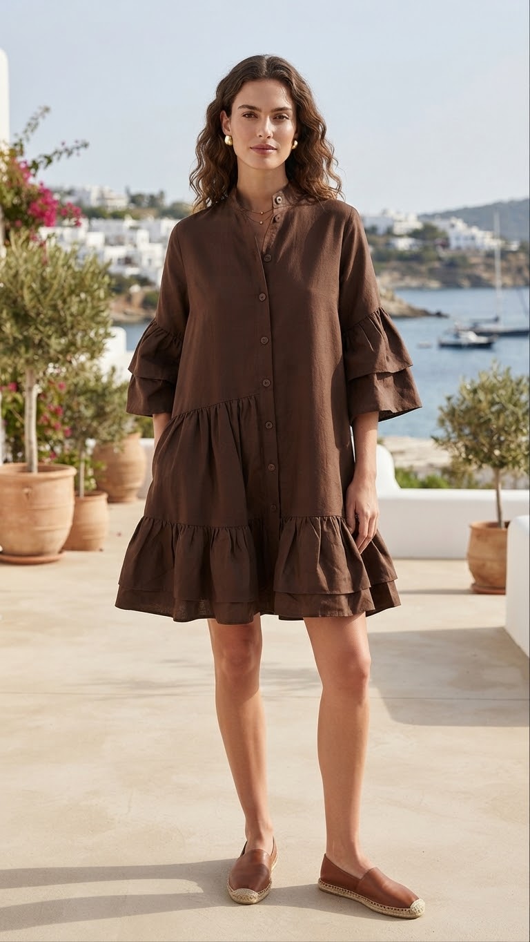 CAPRI | Chocolate Brown Linen Mini Dress