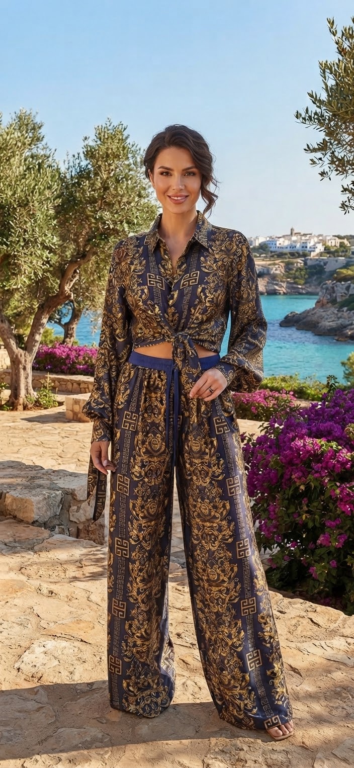 MEANDER DUBAI SET | Baroque Print Shirt & Wide-Leg Pants