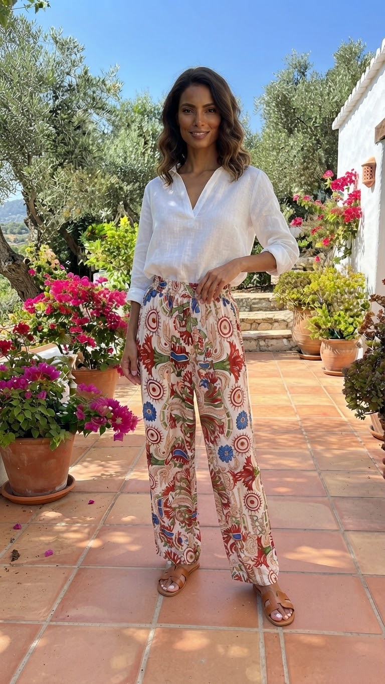 KLIMENI TROUSER | Abstract Print Wide-Leg Trousers