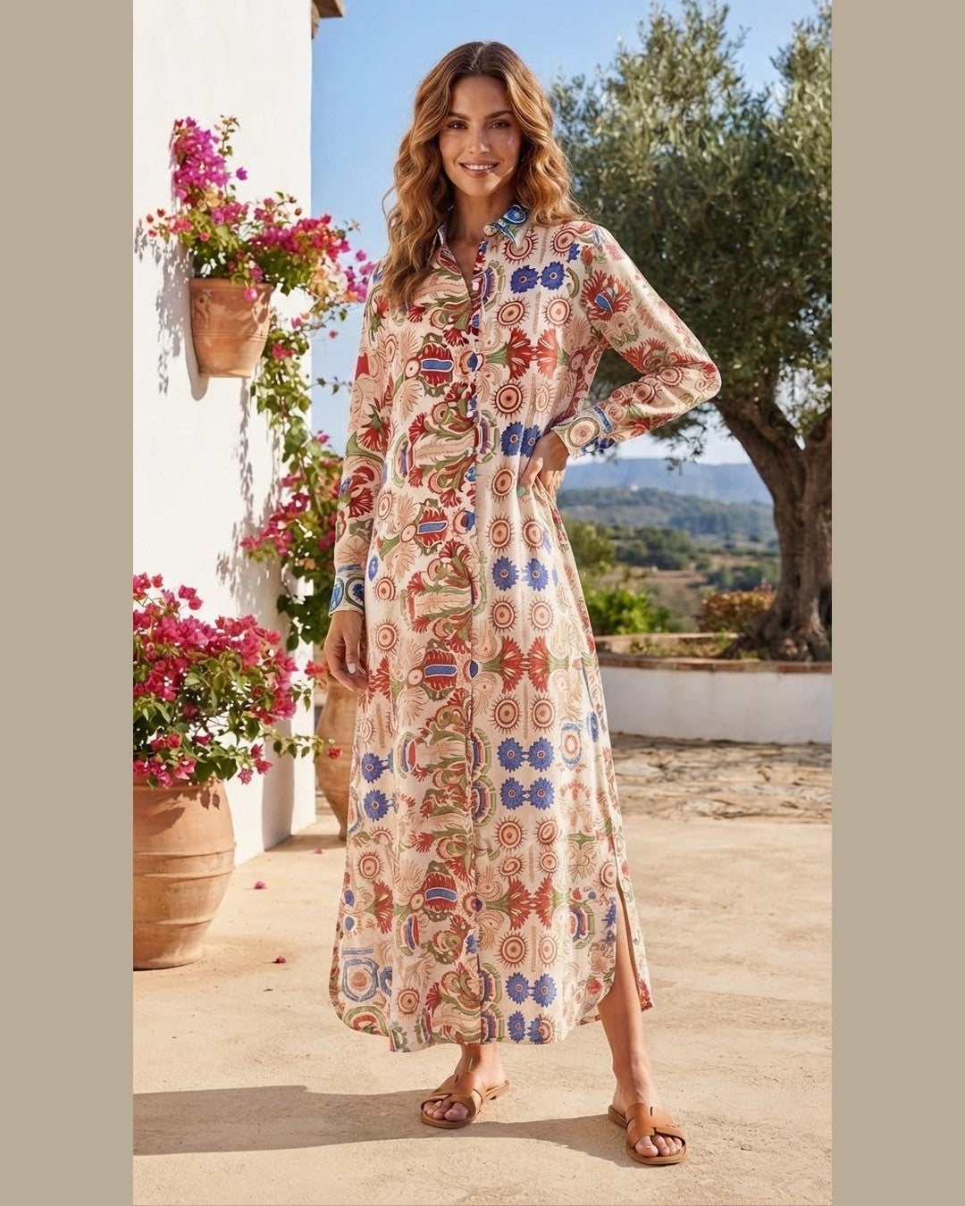 ARIADNE | Abstract Print Maxi Shirt Dress