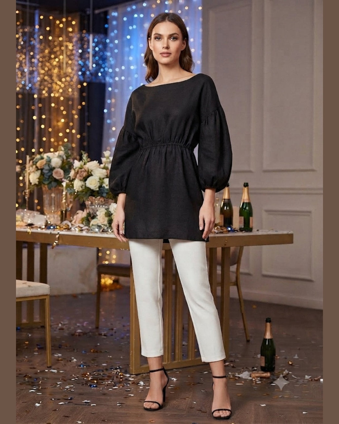 NOIR | Black Linen Tunic Mini Dress – One Size