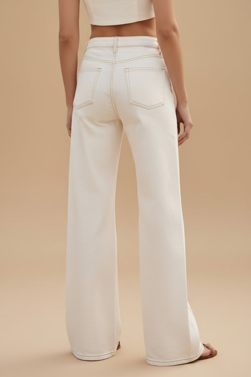 Λευκό Wide Leg Τζιν με Πιέτες | Ψηλόμεσο | Size M