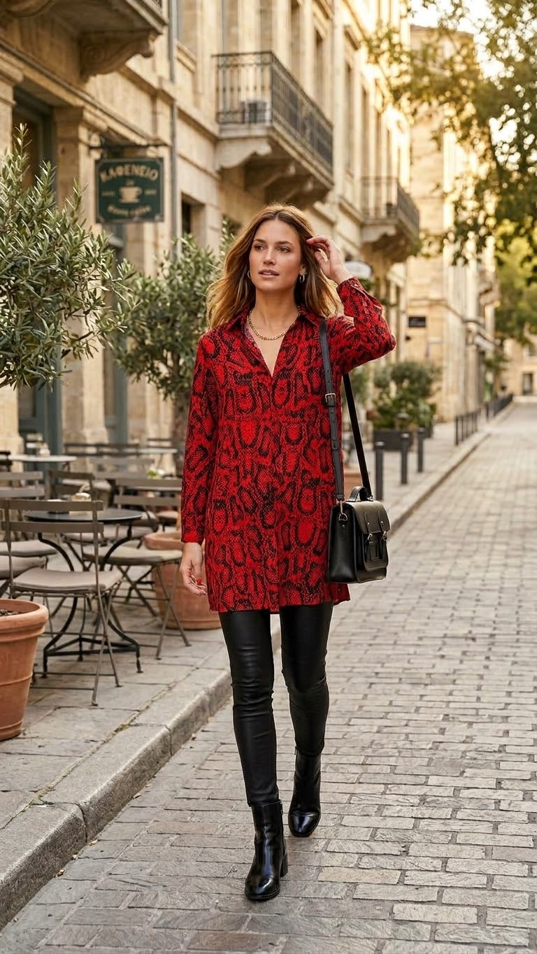 SCARLET | Red Printed Longline Shirt