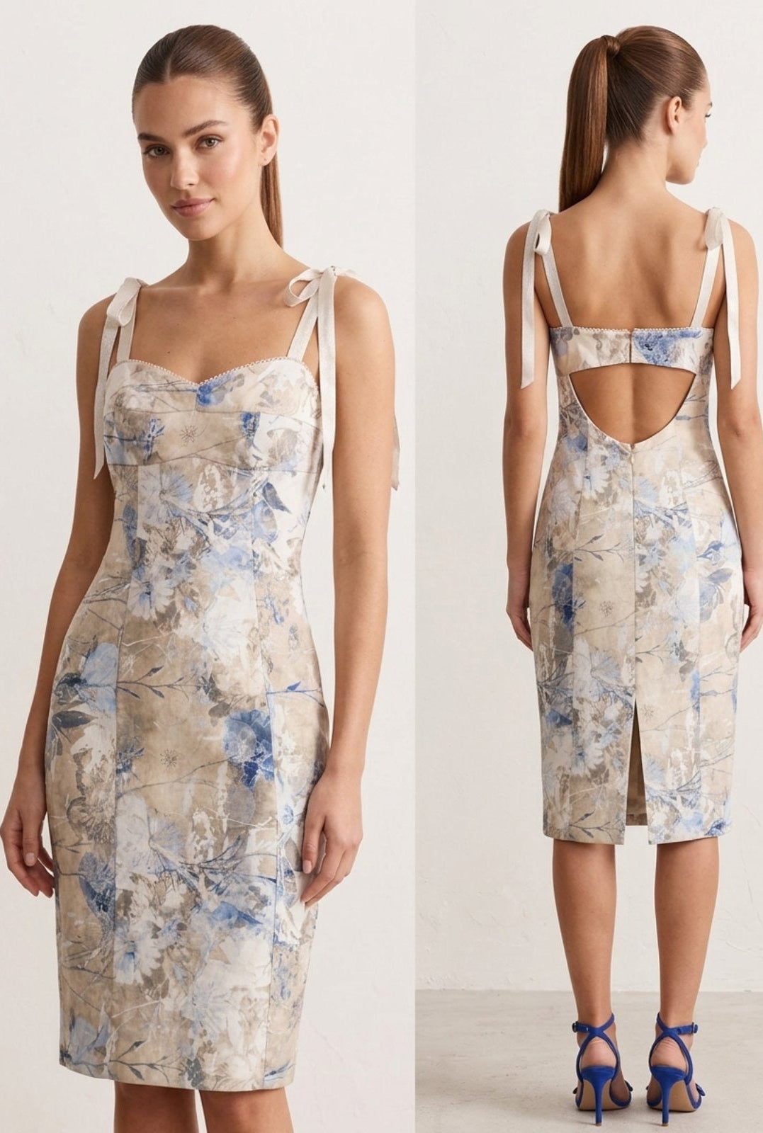 Floral Jacquard Mini Dress – Sweetheart & Open Back