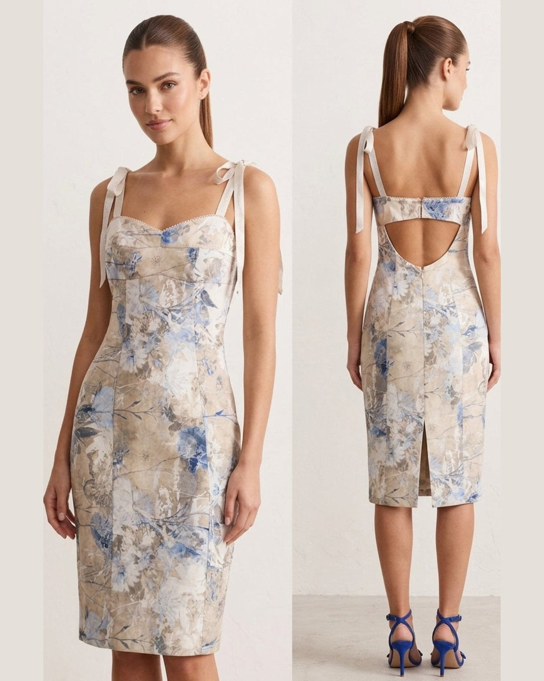 Floral Jacquard Mini Dress – Sweetheart & Open Back