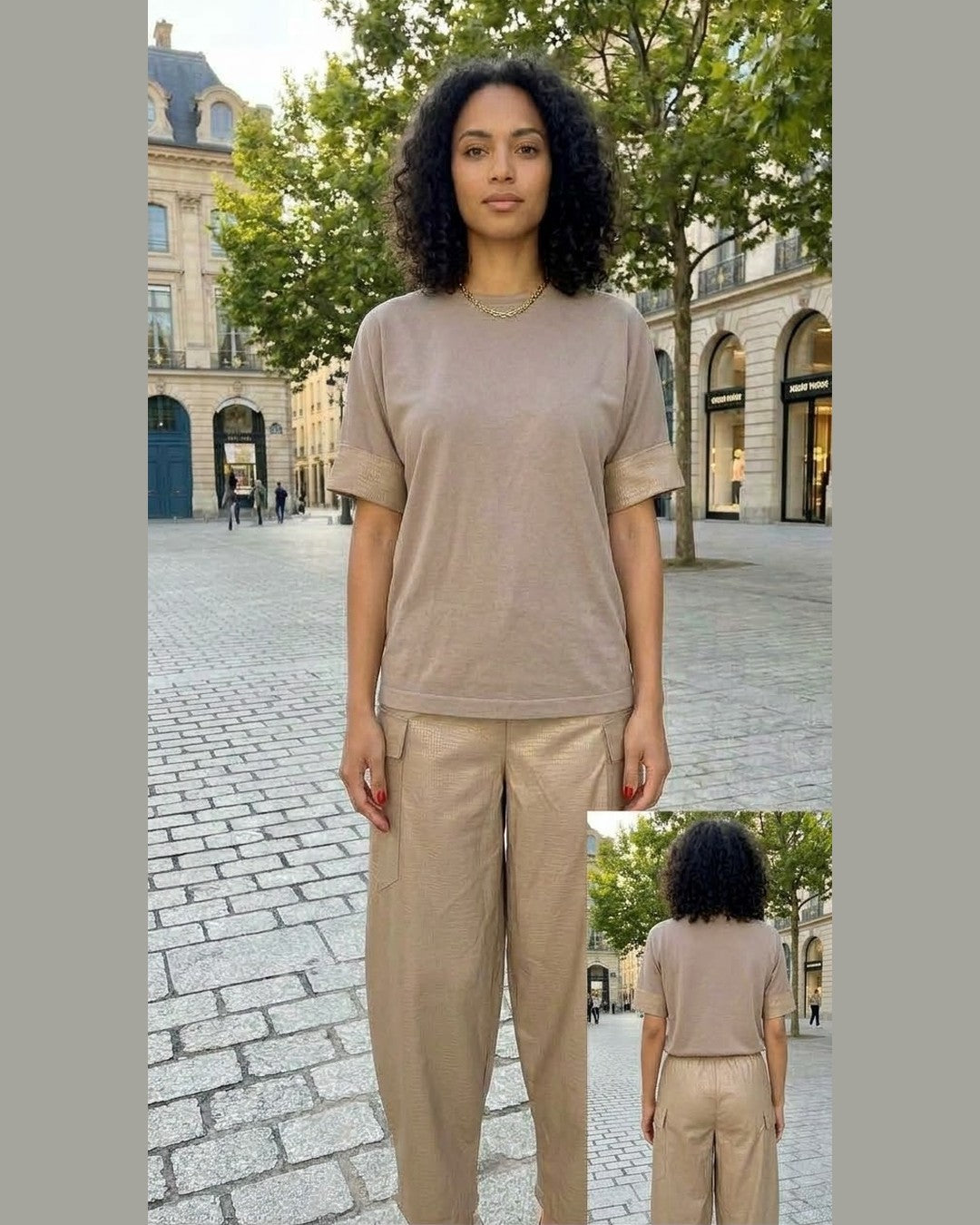 SANDSTONE | Beige Short-Sleeve Top & Trousers Set