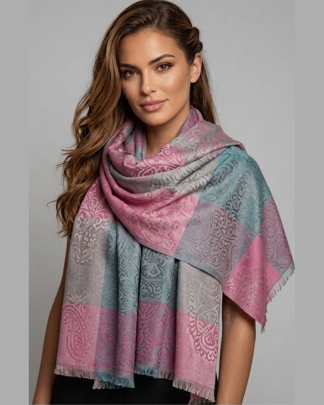 RELIEF SCARF | Textured Fuchsia & Grey Luxury Scarf