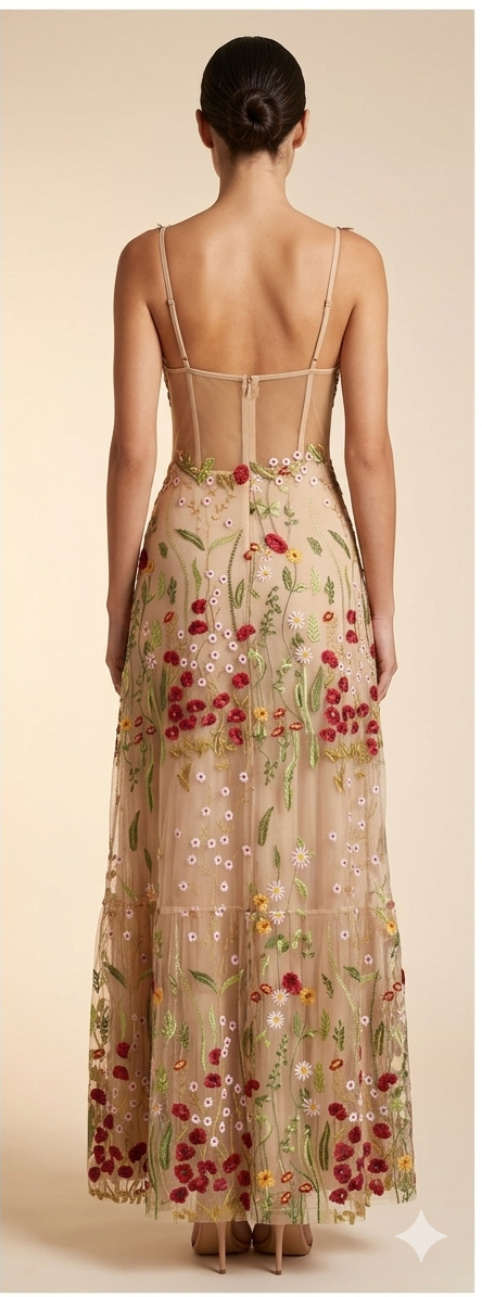 GOLDEN BLOOM – 3D Floral Tulle Dress ZINAS