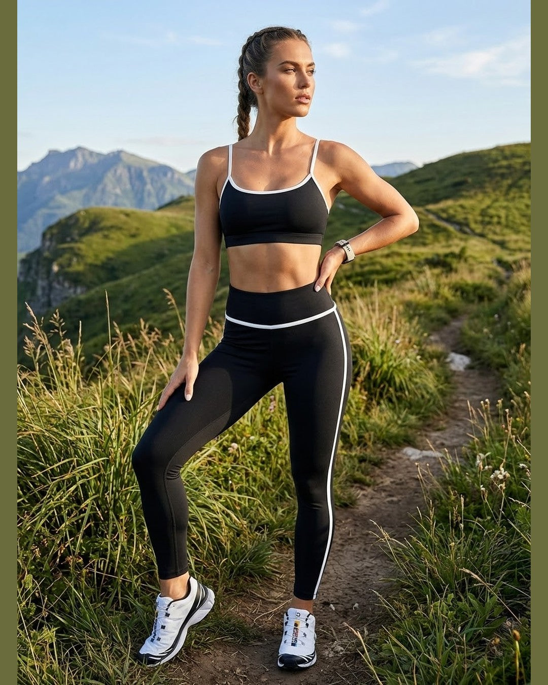 CONTOUR | Black High-Waisted Contrast-Trim Leggings