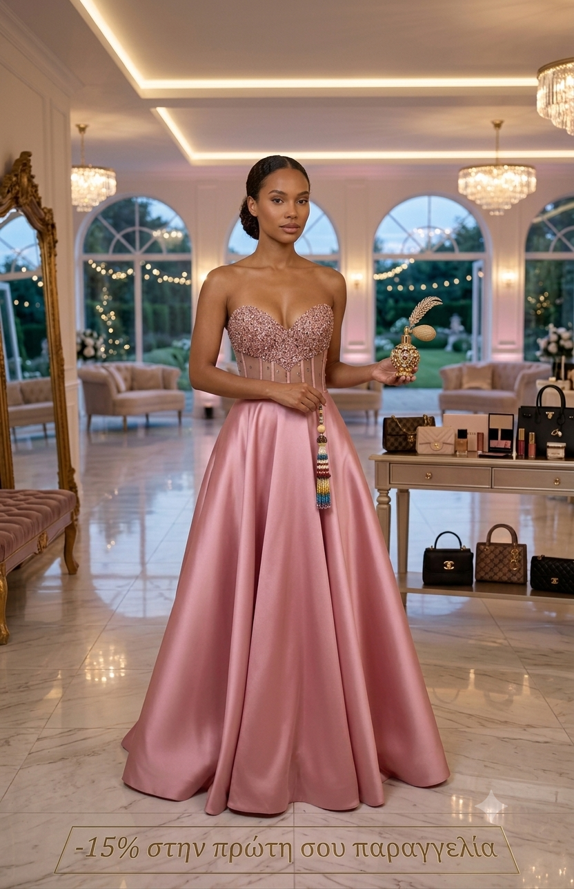 PRINCESS MAXI DRESS – Strapless corset, taffeta satin & strass – Size M