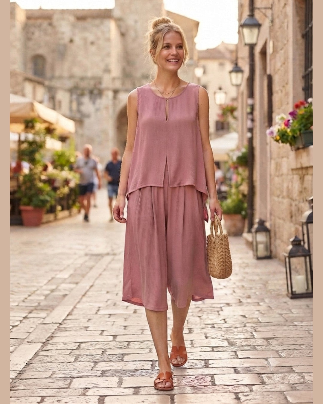 SIENA SET – Dusty Rose Sleeveless Top & Culottes Set – One Size