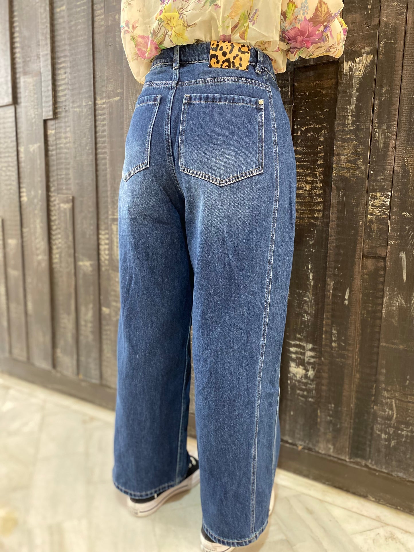 LEOPARD DETAIL DENIM | Μπλε Τζιν με Λεοπάρ Λεπτομέρεια Size L