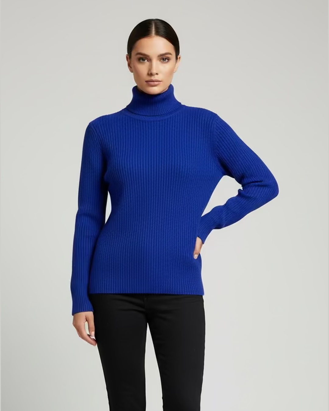 RIB KNITTED TURTLENECK SWEATER | Πλεκτό Ζιβάγκο Royal Blue & Beige