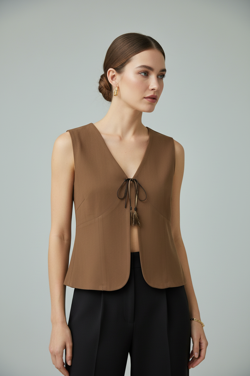 Brown Blouse on Model