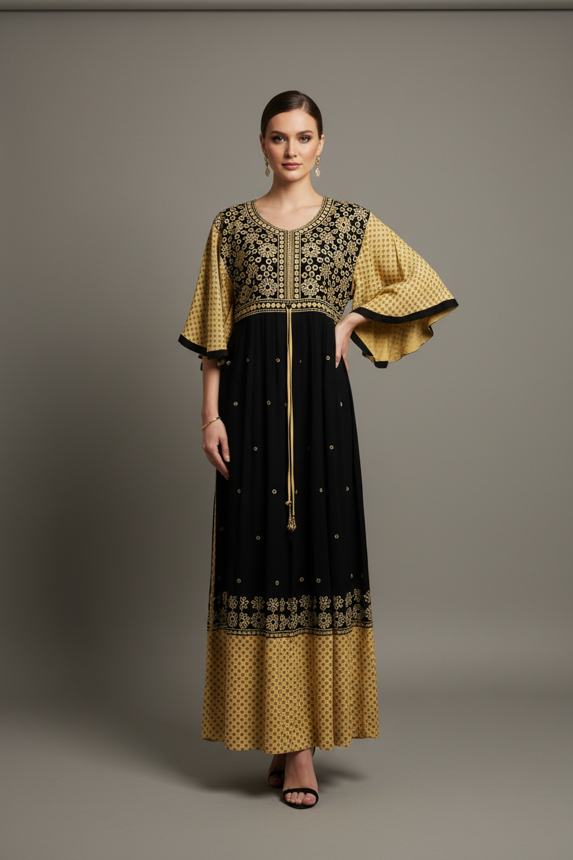 Dubai Black-Beige Dress on Model
