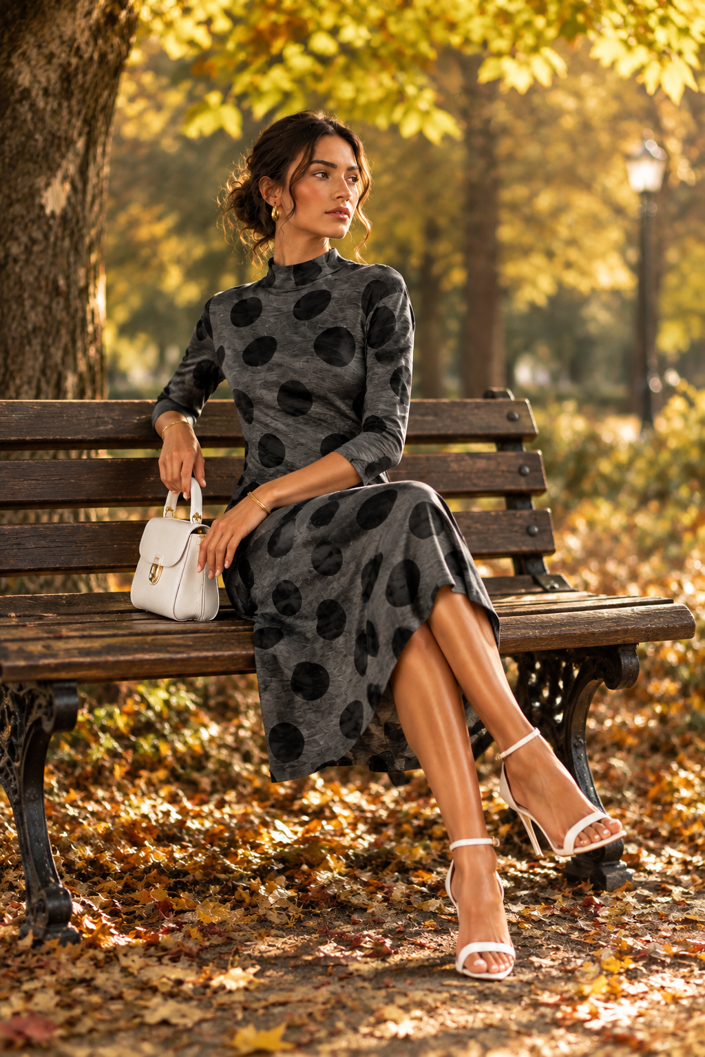 GREY POLKA DOT MIDI DRESS - Athletic Style
