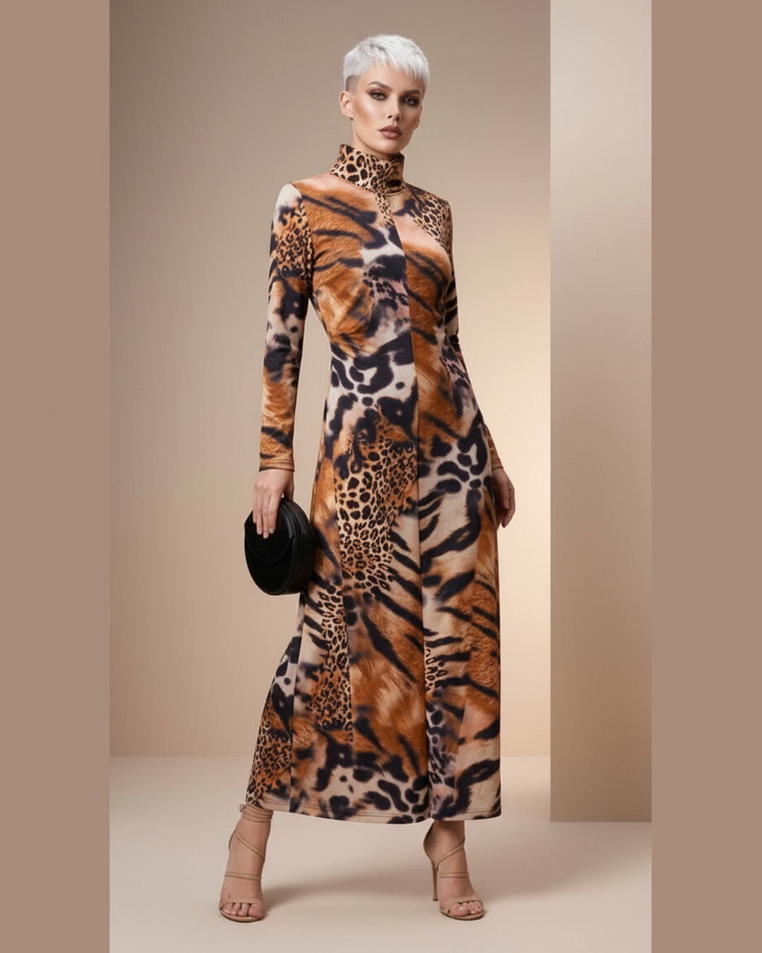 LEOPARD DRESS - Front Facing with Sandals