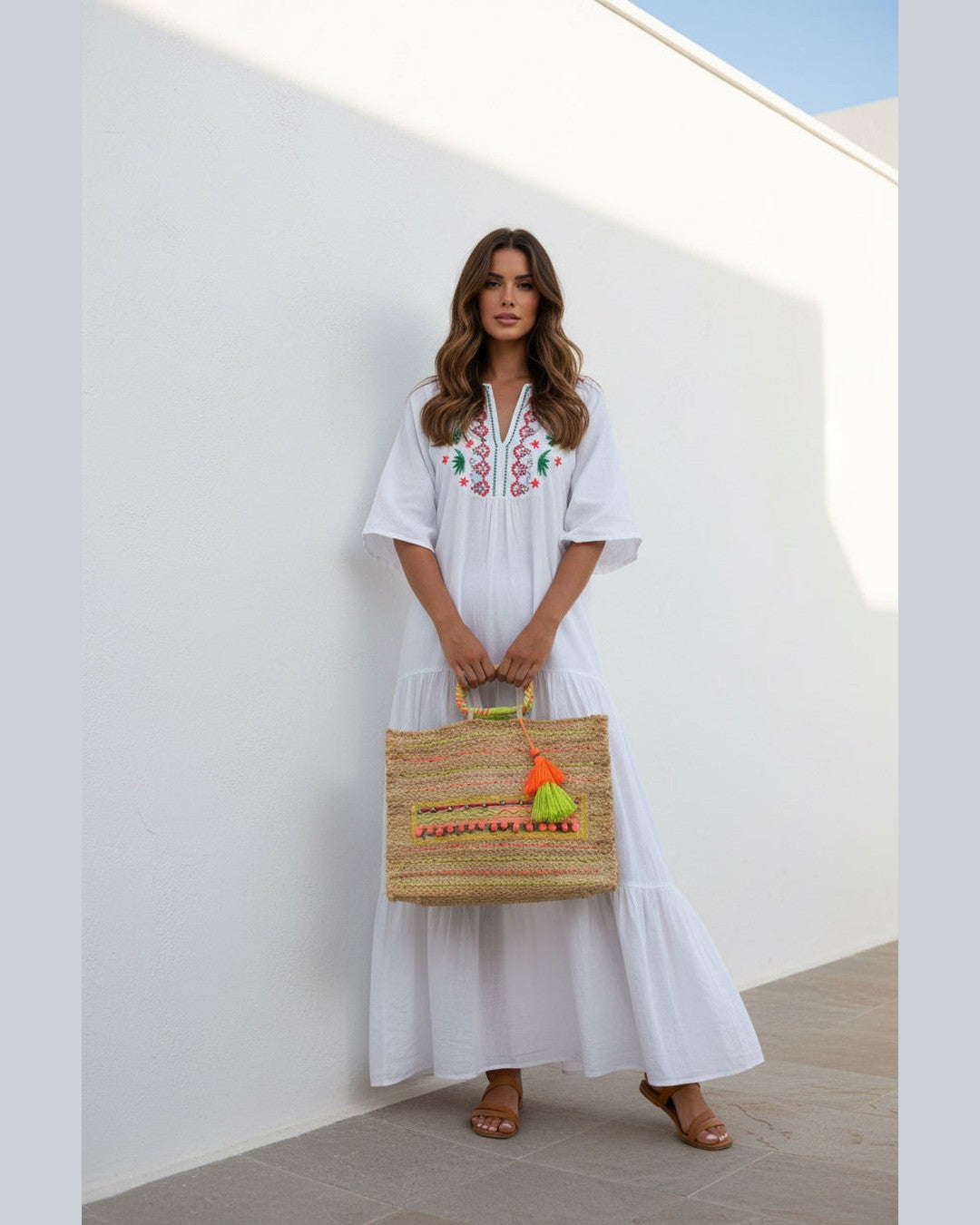 IONIAN STRAW CLUTCH BAG | Ψάθινη Τσάντα Χειρός με Fluo Σχέδια