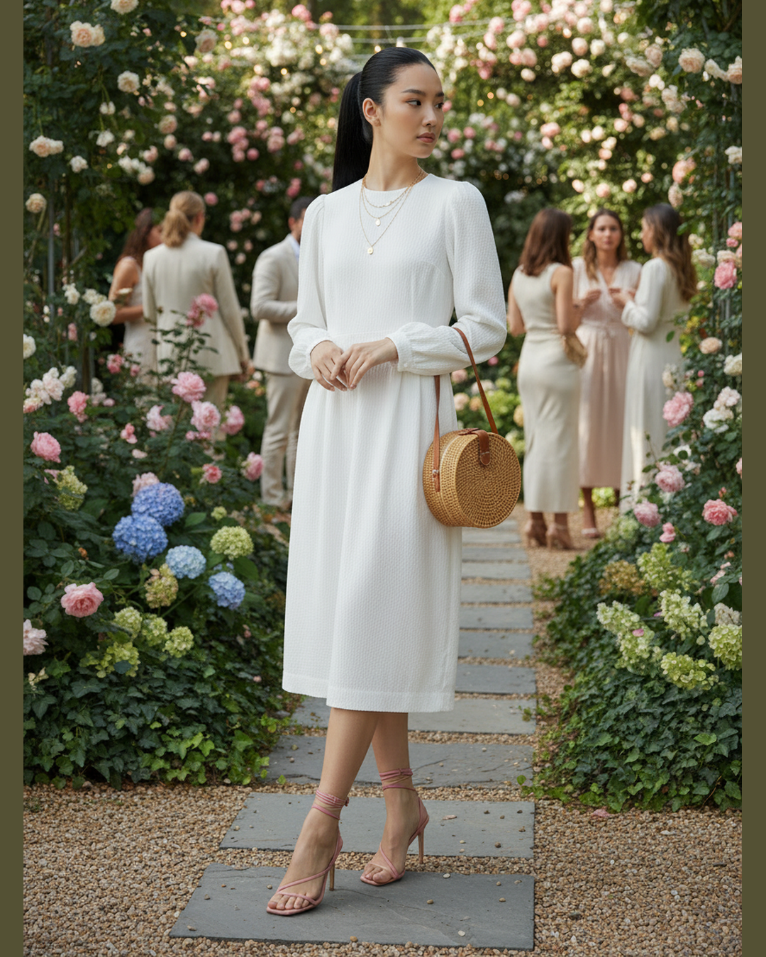 WHITE GEOMETRIC MIDI Garden Party