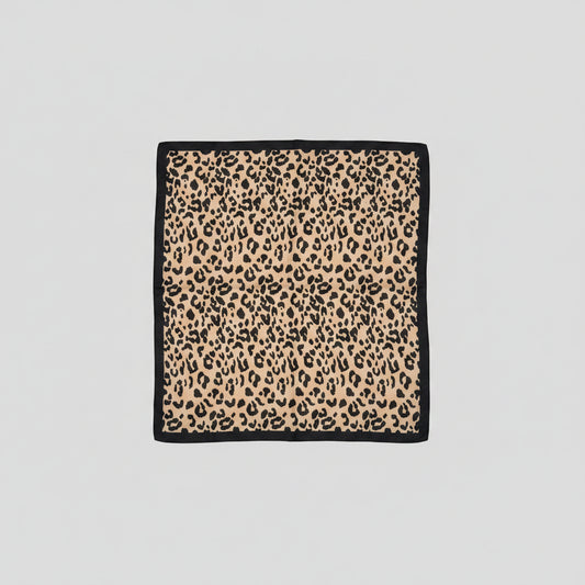LEOPARD SCARF | Black & Camel Animal Print Scarf 64x64cm