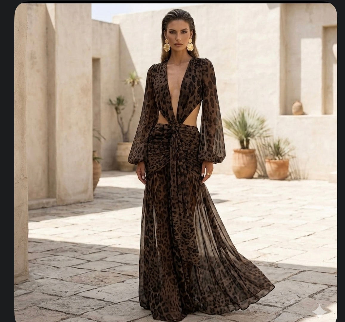 LEOPARD WRAP DRESS – CUT-OUT SIDES & OPEN BACK – ONE SIZE