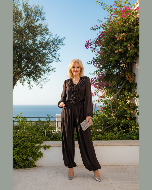 CHOCOLATE SHEER SET | Top & Wide Leg Trousers