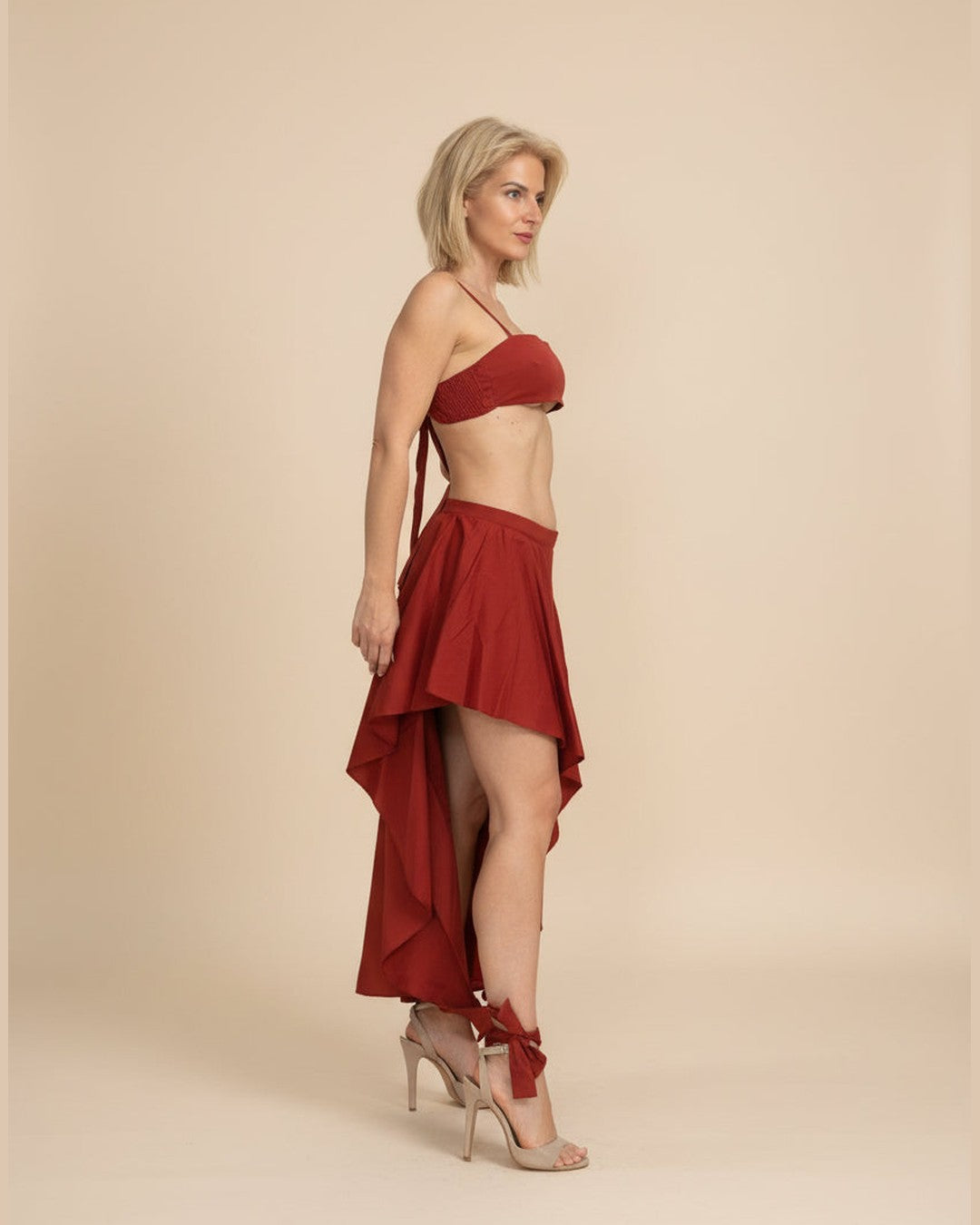 RED BOW SET | Bralette & Asymmetric Hi-Lo Skirt