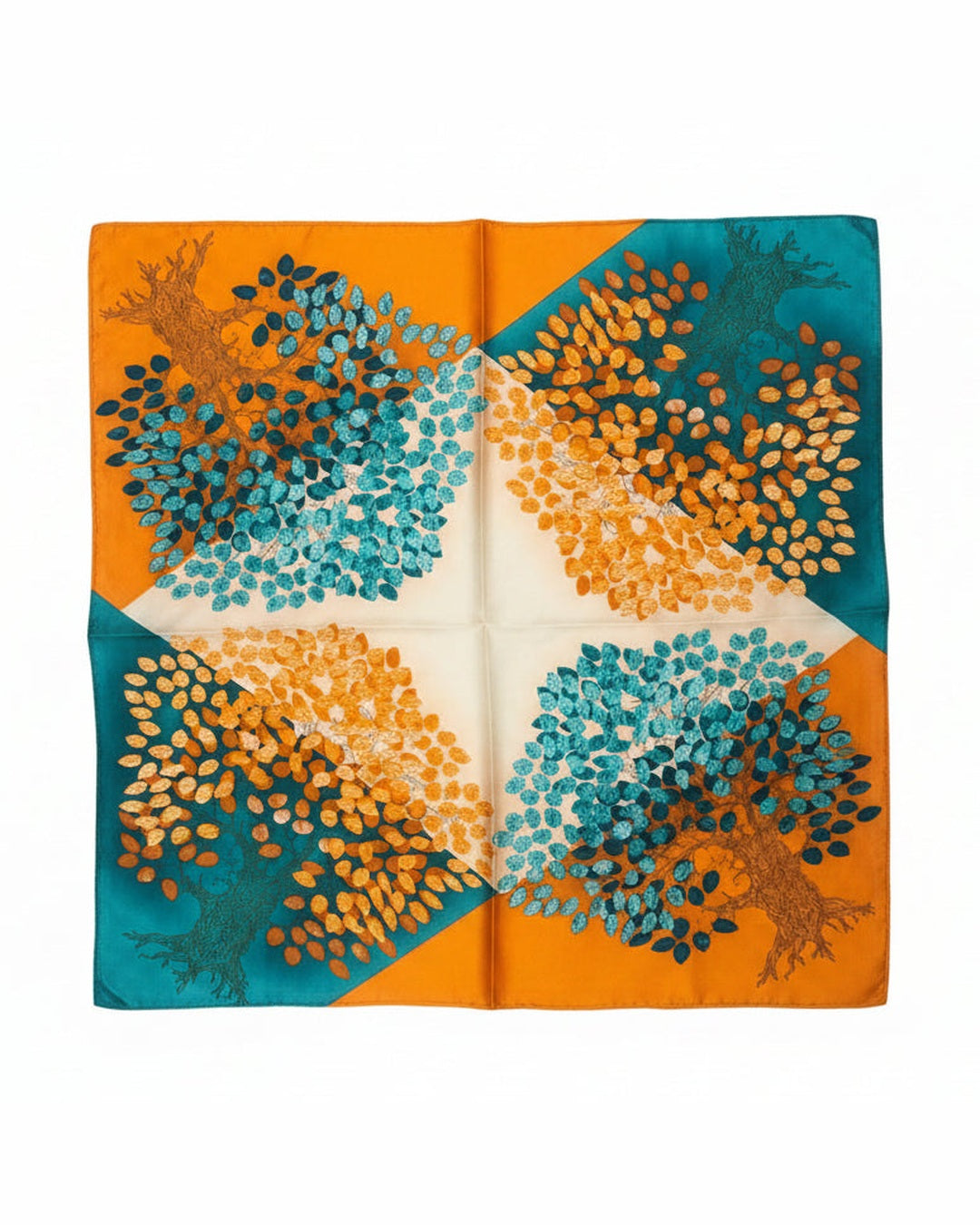 ABSTRACT TREE SCARF | Orange & Teal Geometric Print 64x64cm
