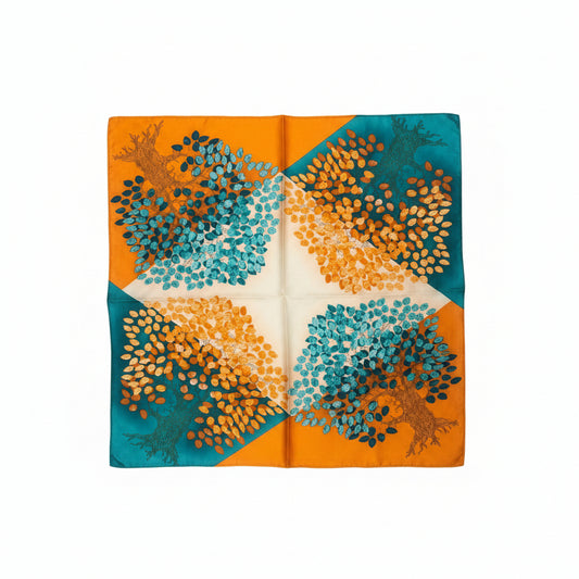 ABSTRACT TREE SCARF | Orange & Teal Geometric Print 64x64cm