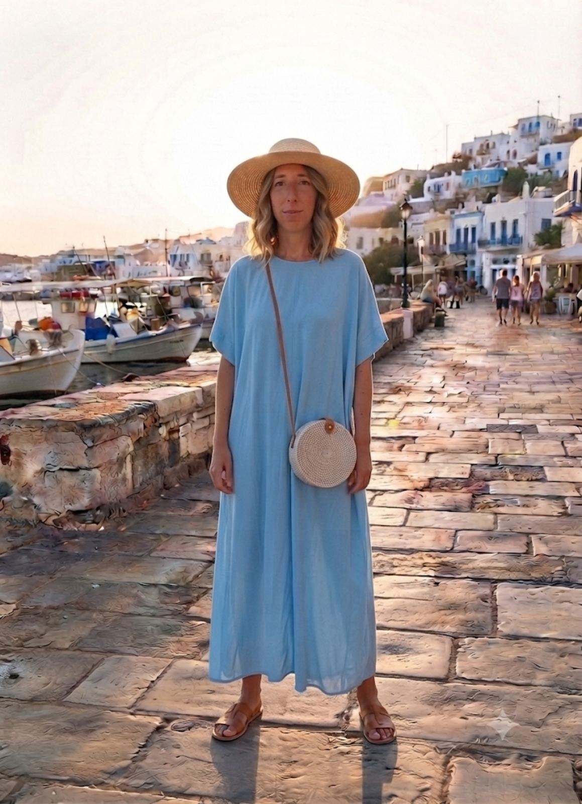 NAOUSA DRESS – Sky Blue Oversized T-Shirt Maxi Dress – One Size