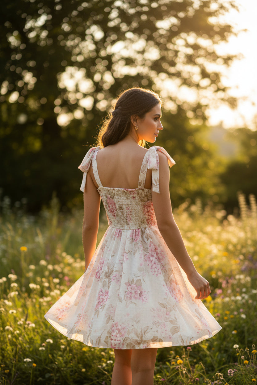 FLORAL CORSET MINI DRESS – Bustier bodice & tie waist – One size