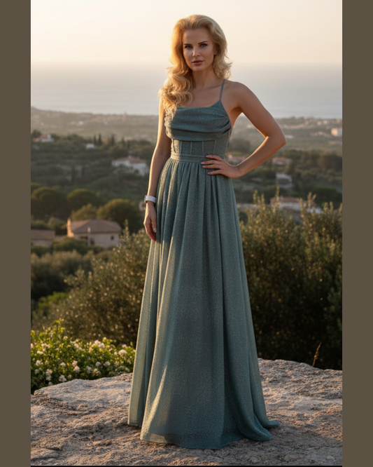SAGE GLITTER MAXI DRESS | Open Back & Strappy
