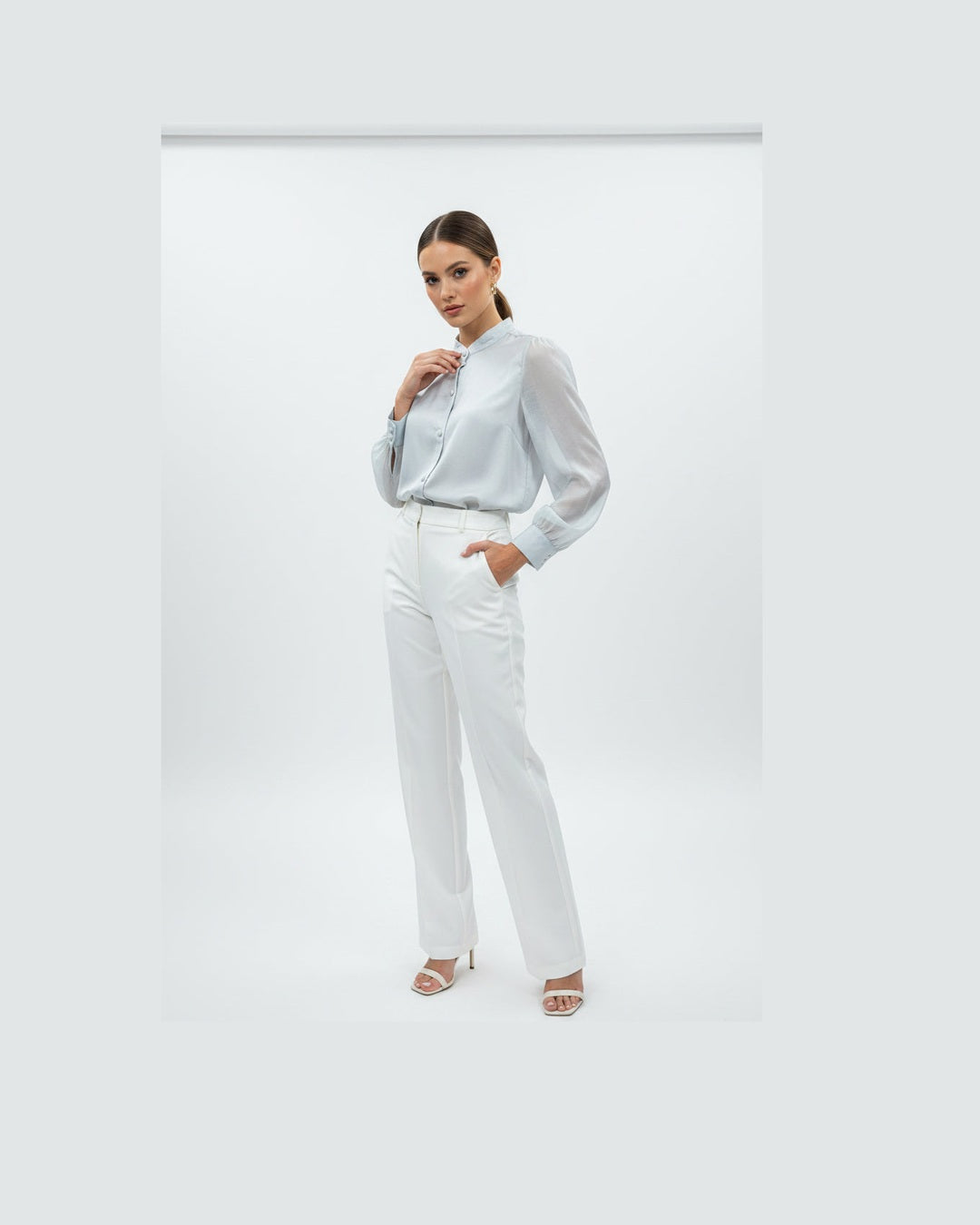 LIGHT GREY LINEN SHIRT | Λινό Πουκάμισο με Mao Γιακά
