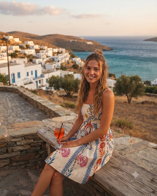 SIFNOS DRESS – Cream Floral Block Print Mini Dress – One Size