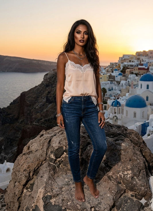 IVORY LACE CAMI TOP | Satin Camisole with Lace Trim